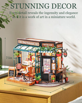 Rolife Coffee Bar diorama assembly steps, glue-free design for beginners.