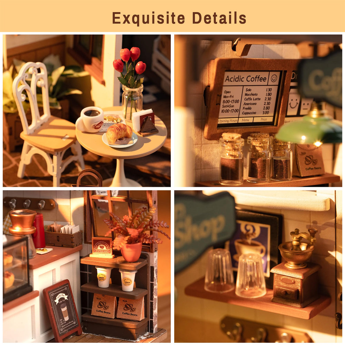 Rolife Coffee Shop Miniature Kit scene in progress—customize your own café