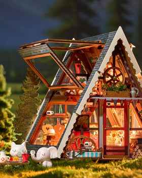 Rolife cabin with detailed furniture set for realistic tiny rooms.