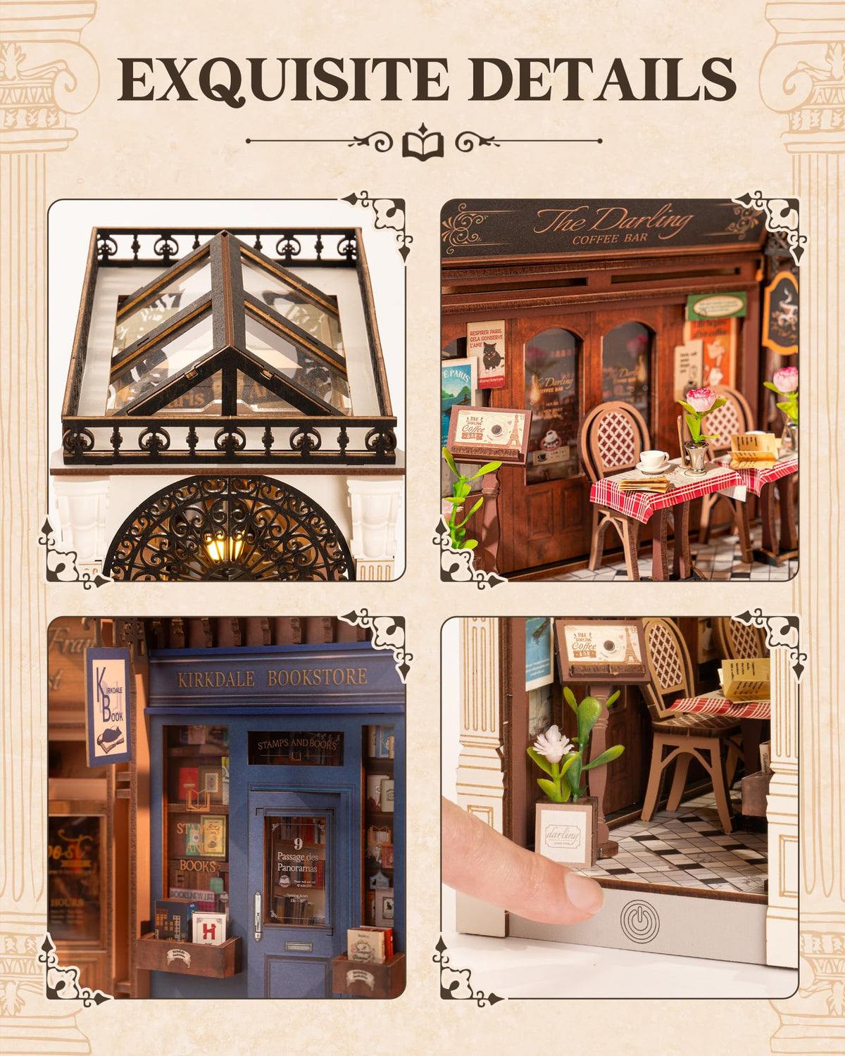 Rolife DIY Book Nook dust-free panel keeps the miniature scene pristine.