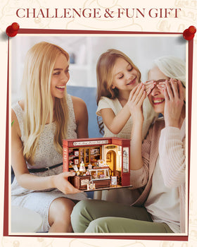 Rolife DIY Dollhouse LED lighting adds warm glow to finished scene.