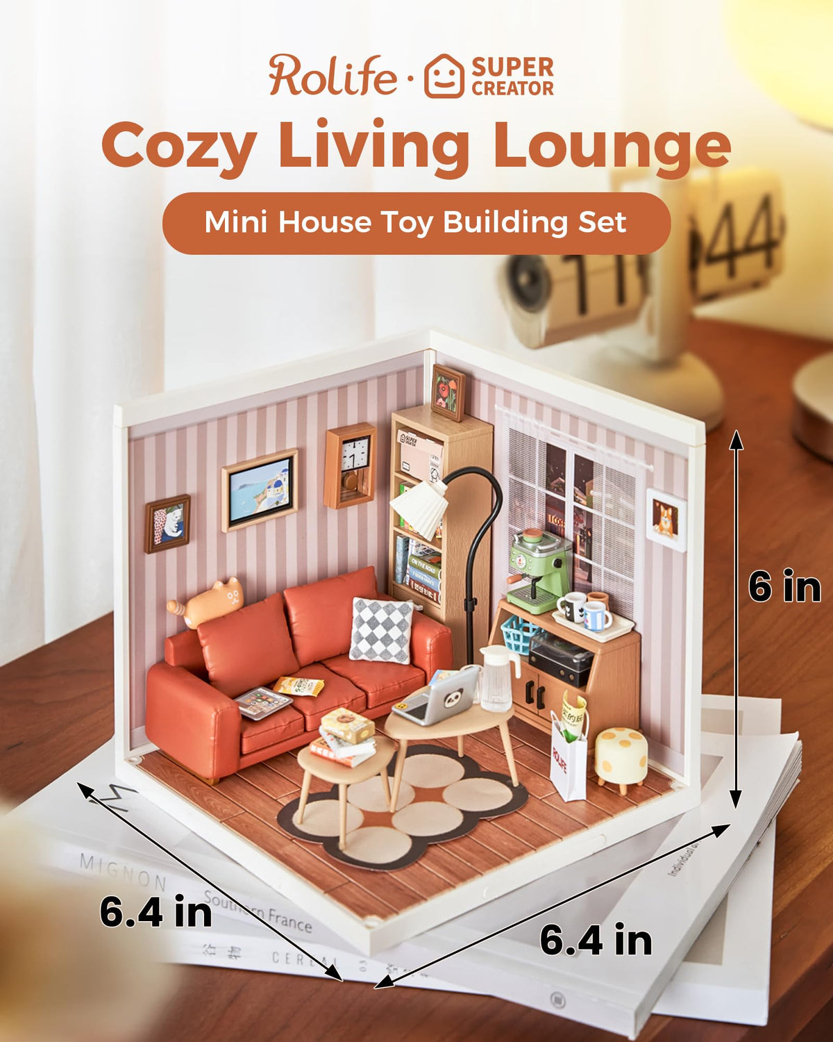 Rolife lounge LED light detail—adds ambient glow to your diorama scenes.