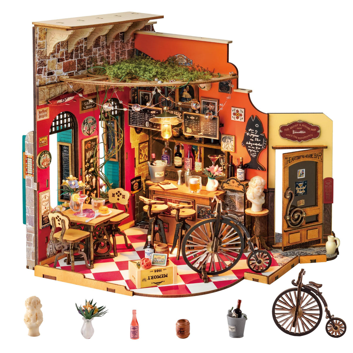 Rolife DIY miniature house kit cheers bar dining scene for display or gifting