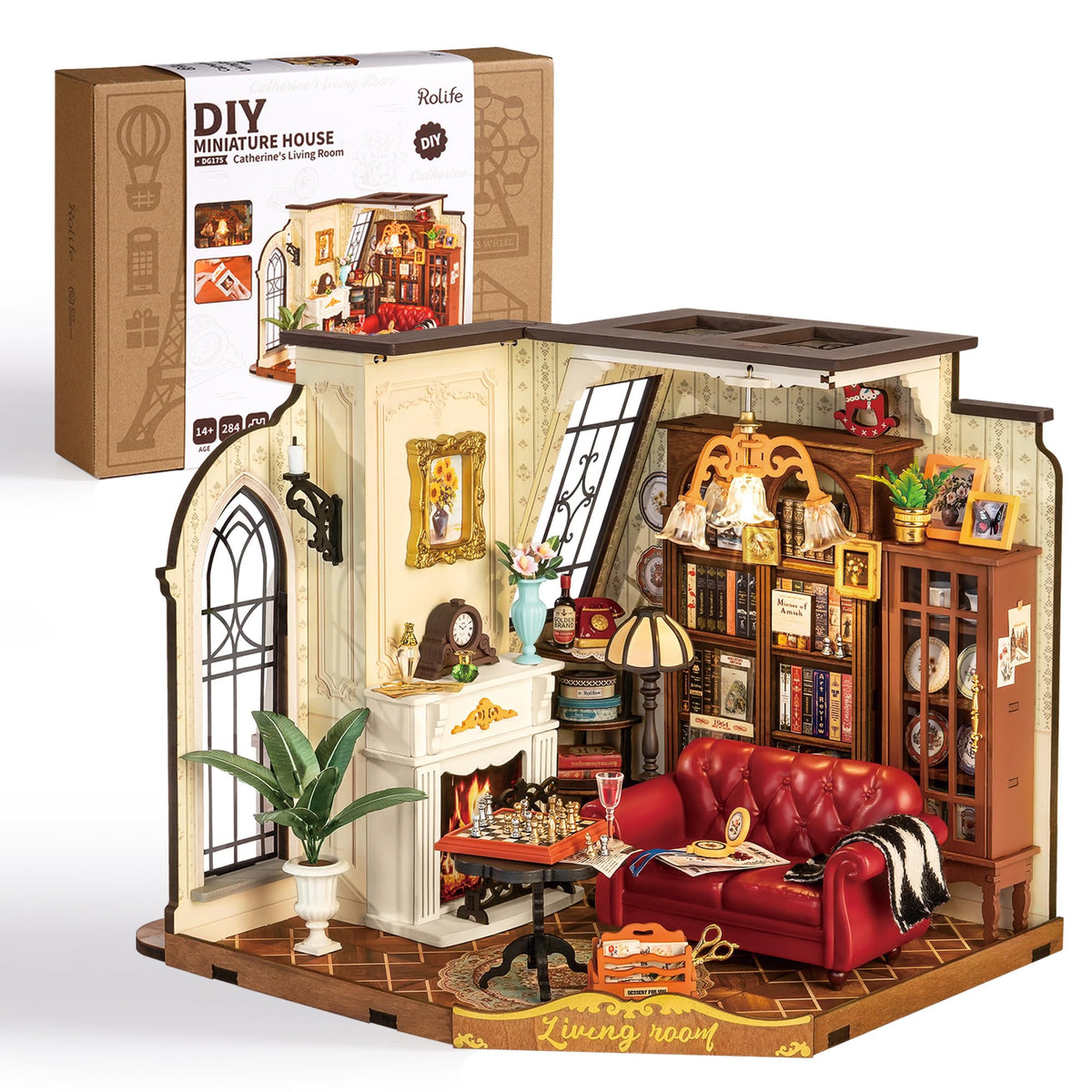 Rolife DIY miniature house kit living room detail for an elegant, cozy display.