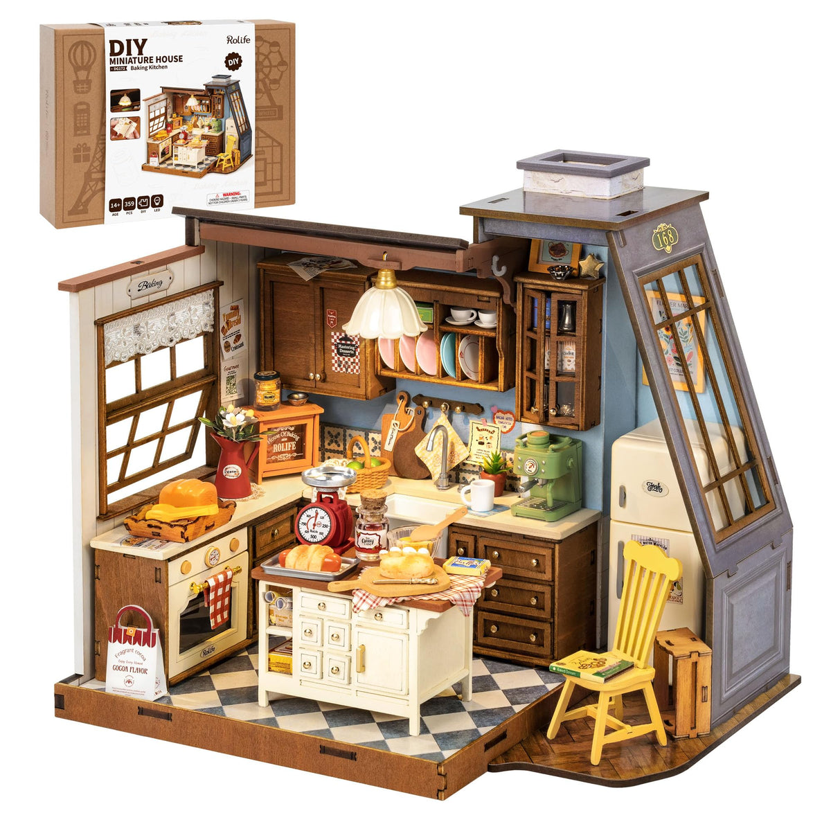 Rolife DIY miniature house kit with semi-open kitchen for immersive play and display.