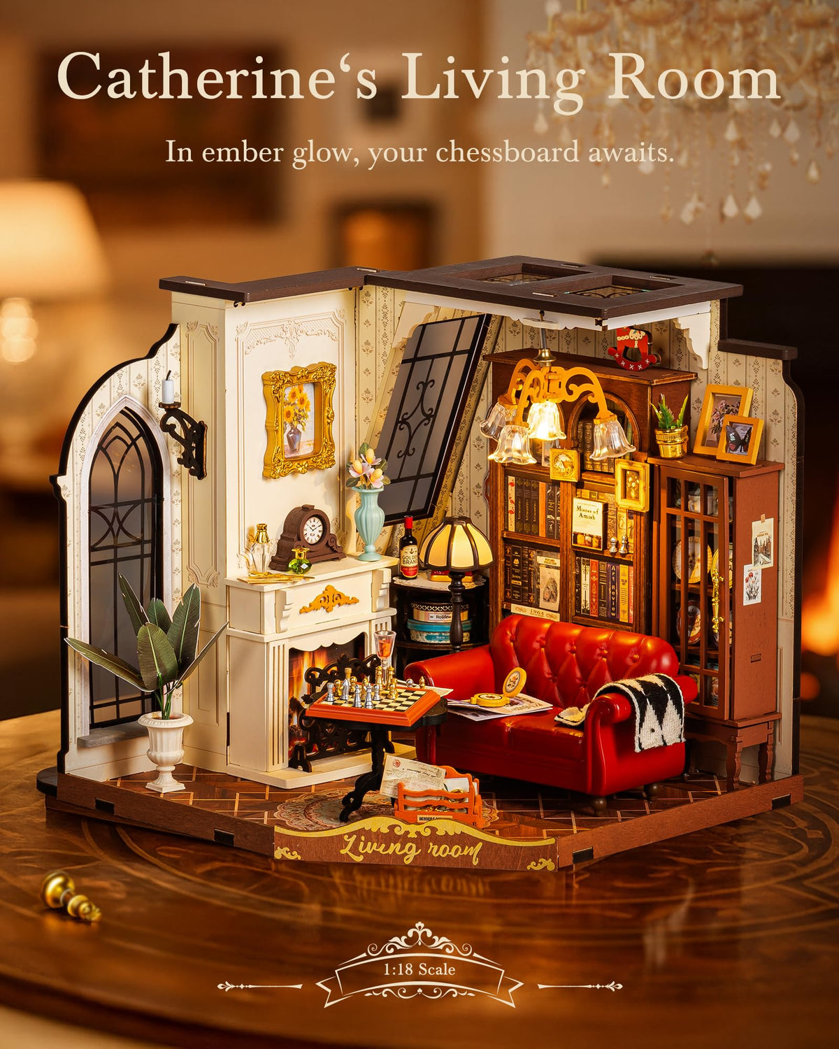 Rolife Victorian parlor bookshelf area mirrors rich textures for cozy storytelling dioramas