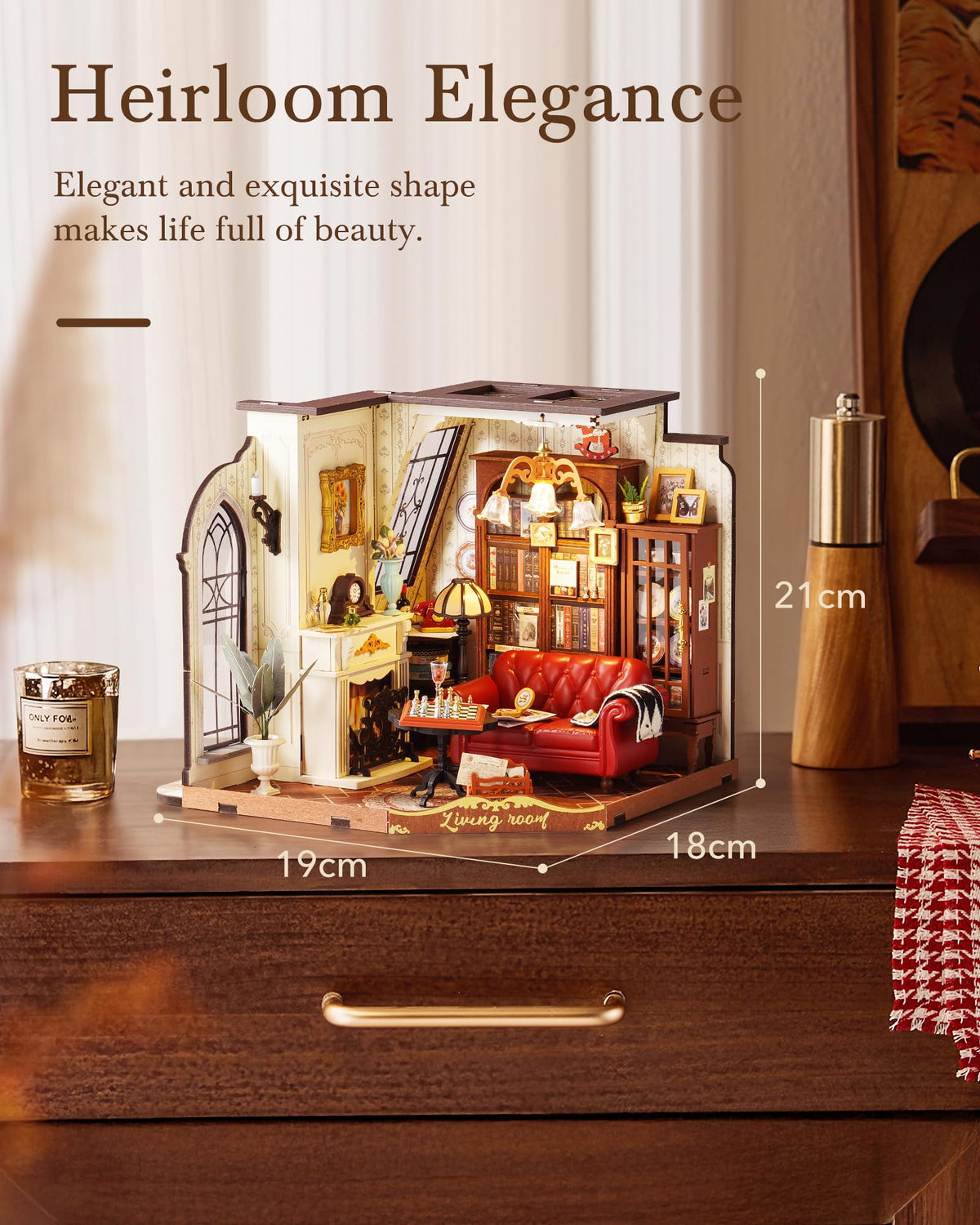 Rolife Victorian parlor open-back design reveals intricate details from every angle