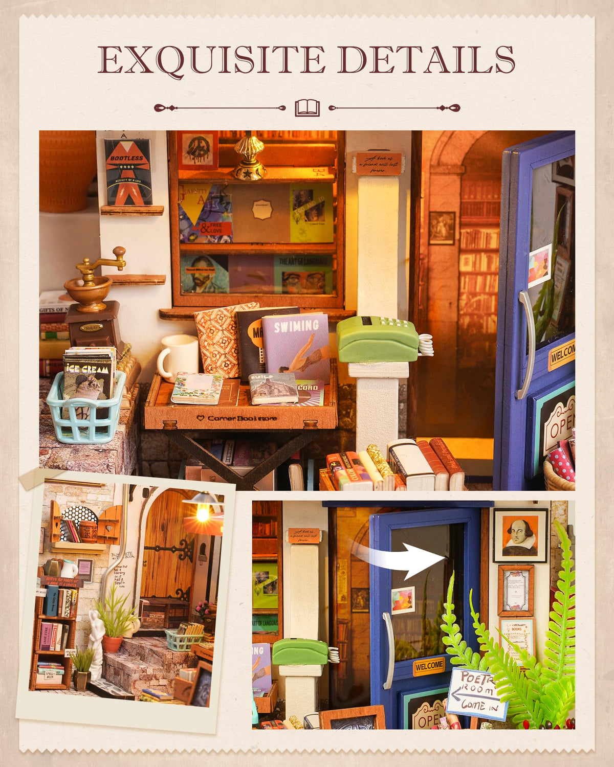 Rolife dollhouse interior furniture enhances realistic mini rooms.