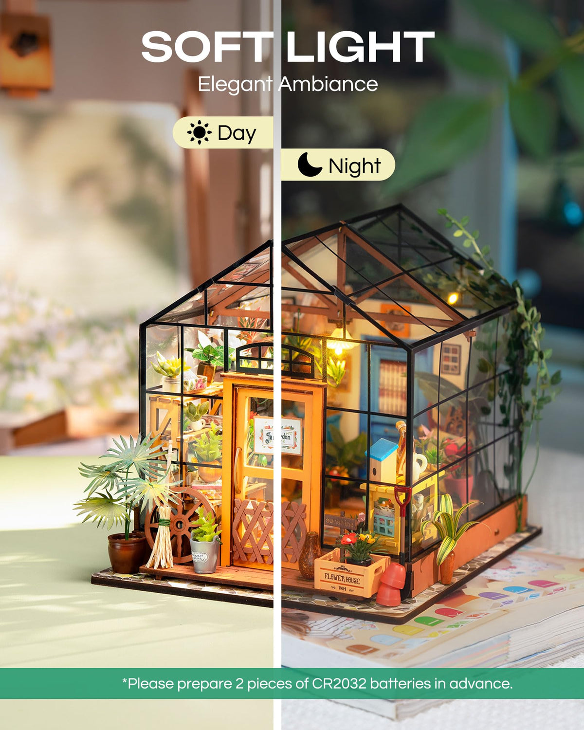 Rolife Dollhouse crystal-clear window wall highlights precision craftsmanship.