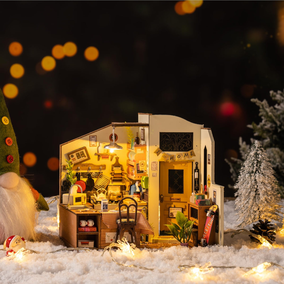 Rolife drawing board and window set enhances a realistic miniature kitchen scene.