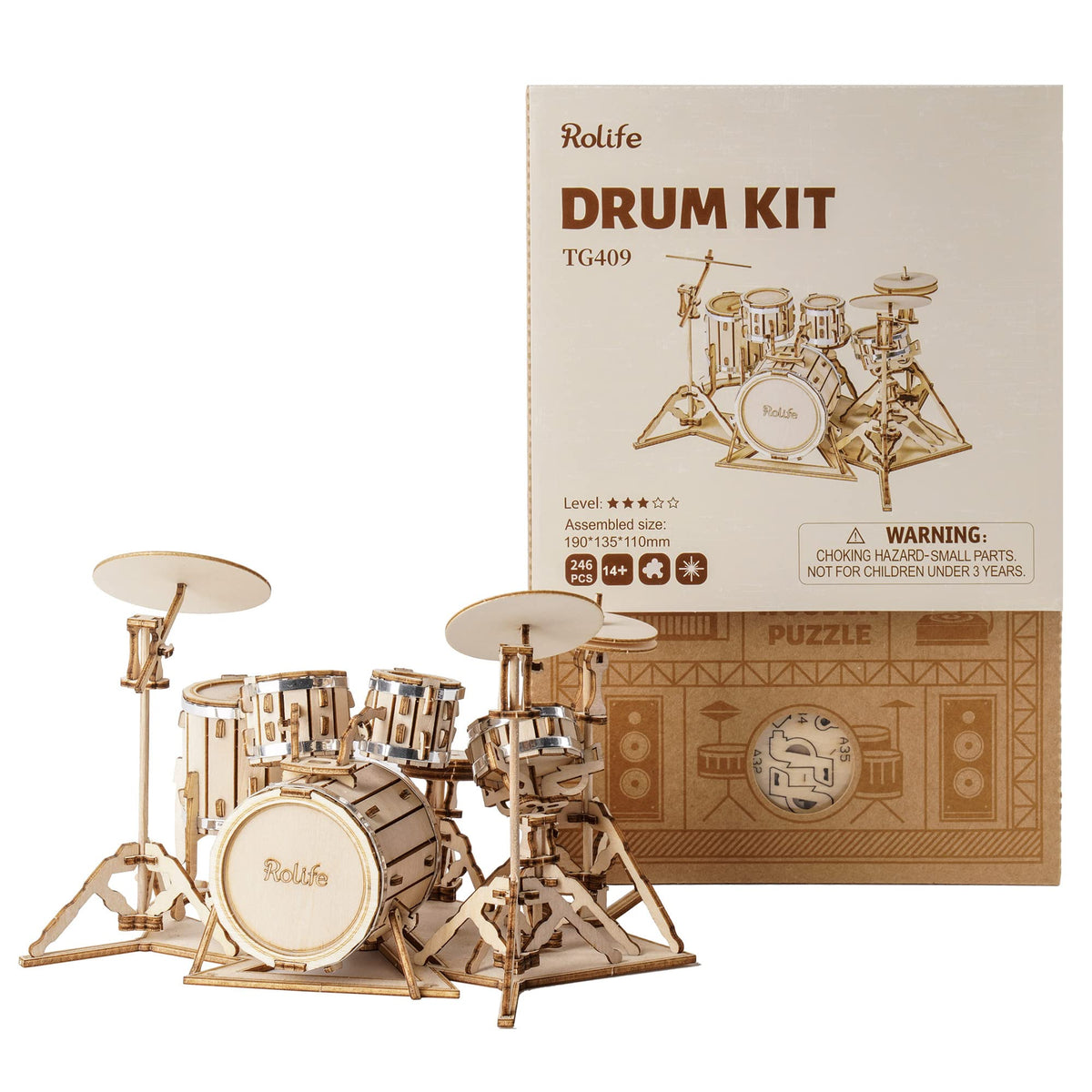 Rolife drum kit assembled model ready for display on your desk