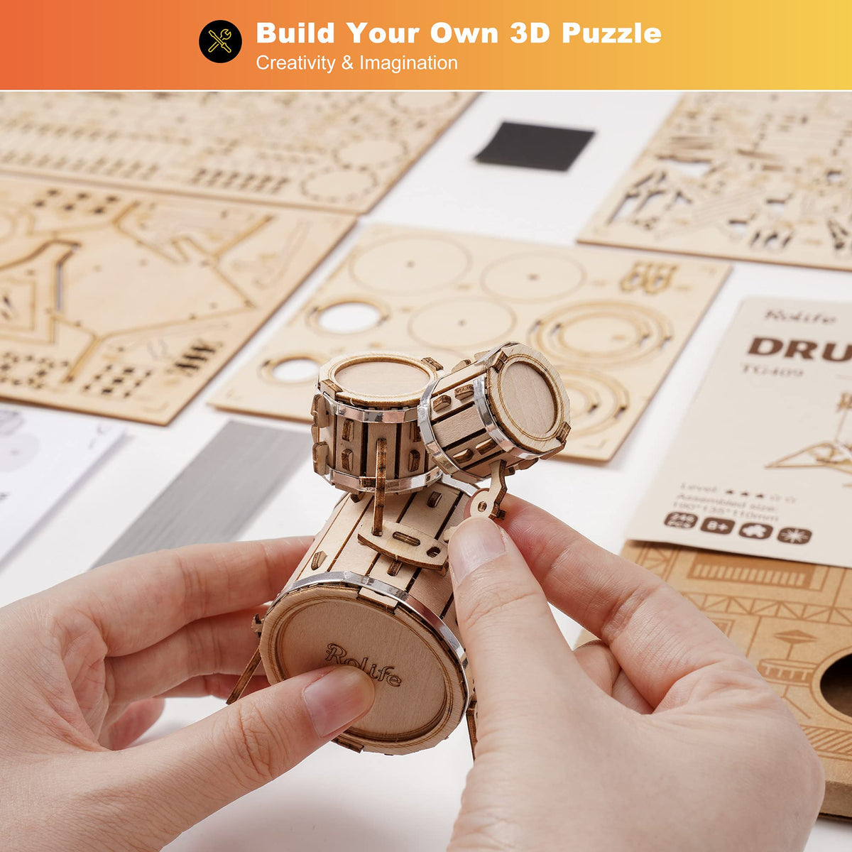 Rolife drum kit laser-cut sheets highlight precision and clean cuts for easy building
