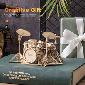 Rolife drum kit wood pieces shown up close for satisfying DIY assembly