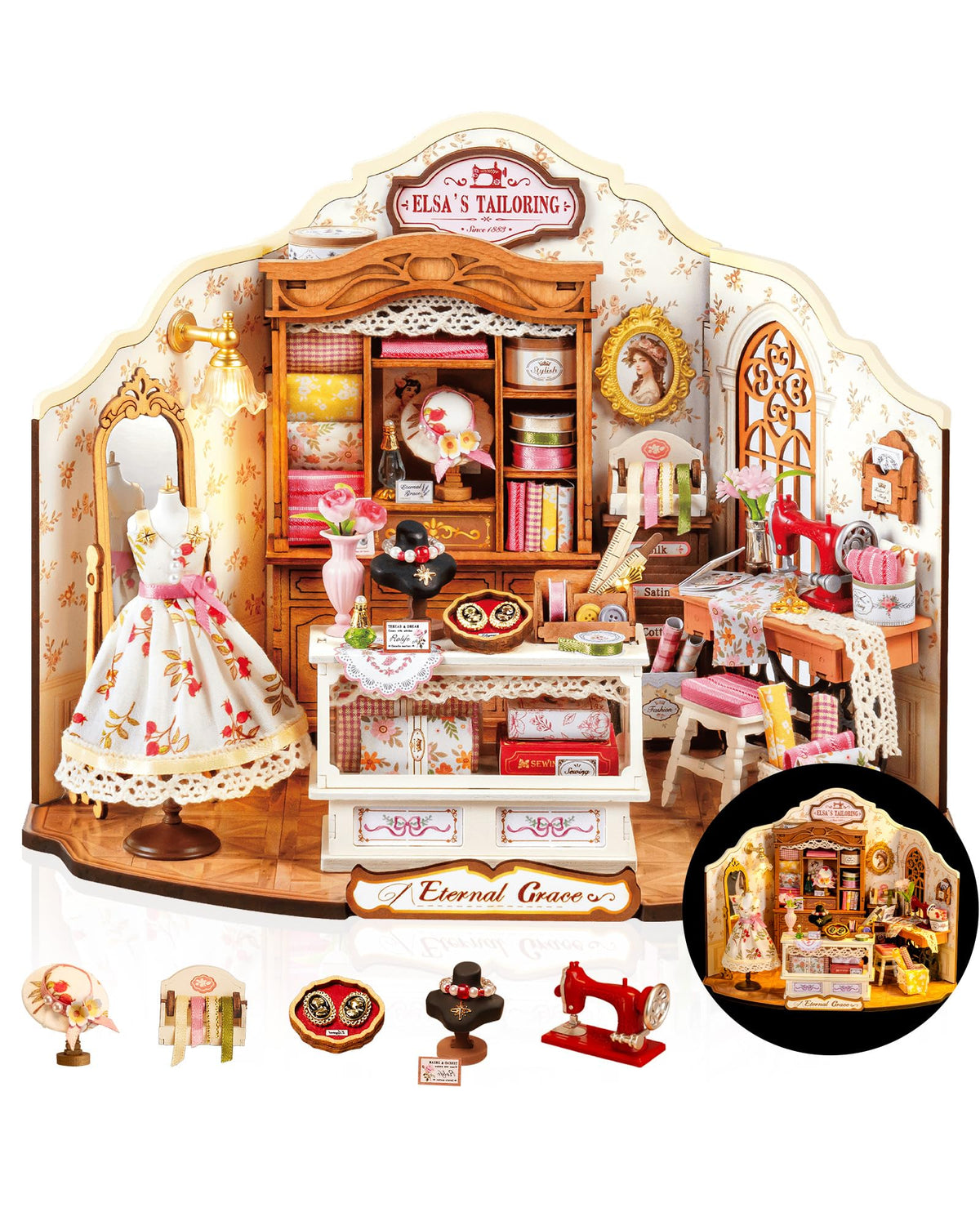 Rolife Elsa's Tailoring workspace is a cozy mini sewing studio for your shelf.