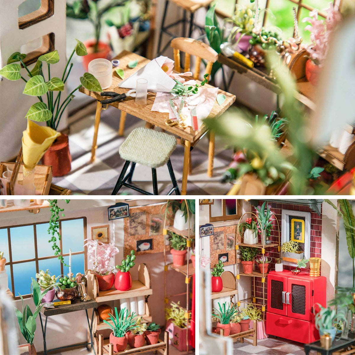 Rolife Emily's Flower Shop during assembly, a satisfying step-by-step journey