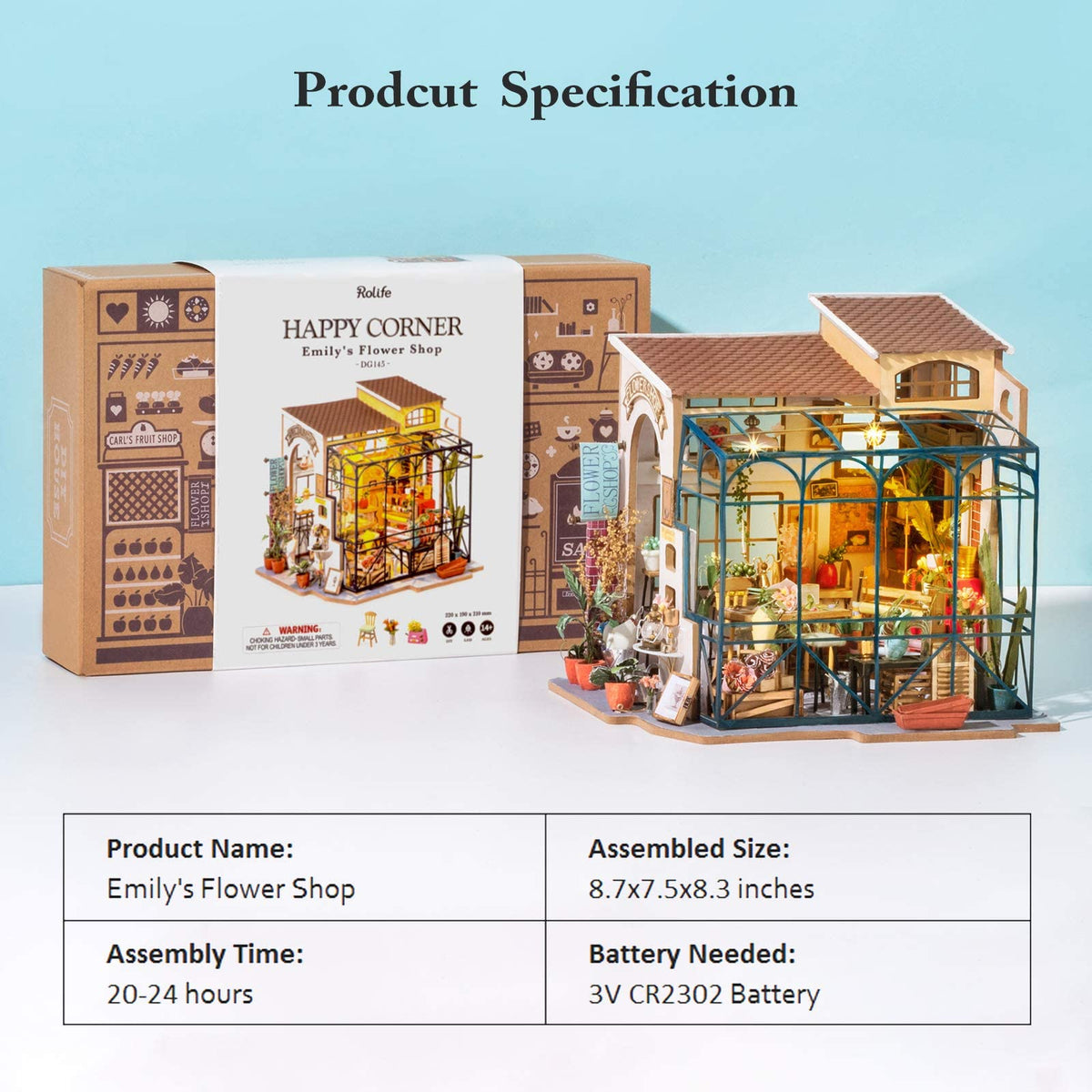 Rolife finished miniature display with floral shop, ideal for home decor
