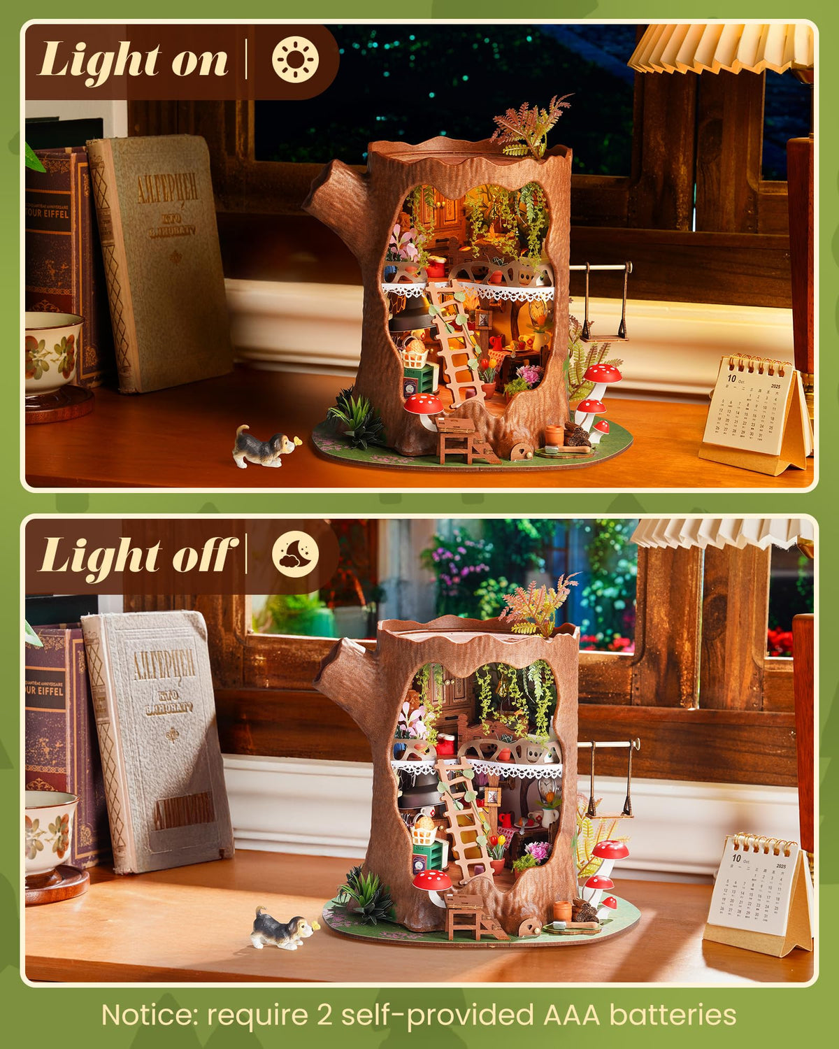 Rolife tree house kit mug placement creates cozy kitchen scene