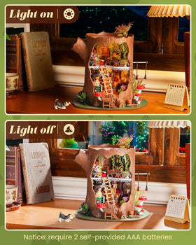 Rolife tree house kit mug placement creates cozy kitchen scene