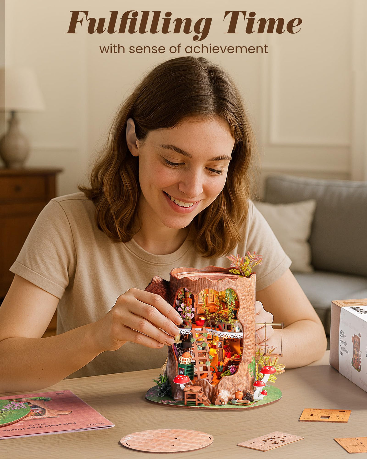 Rolife tree house kit pre-cut labels guide precise, stress-free assembly