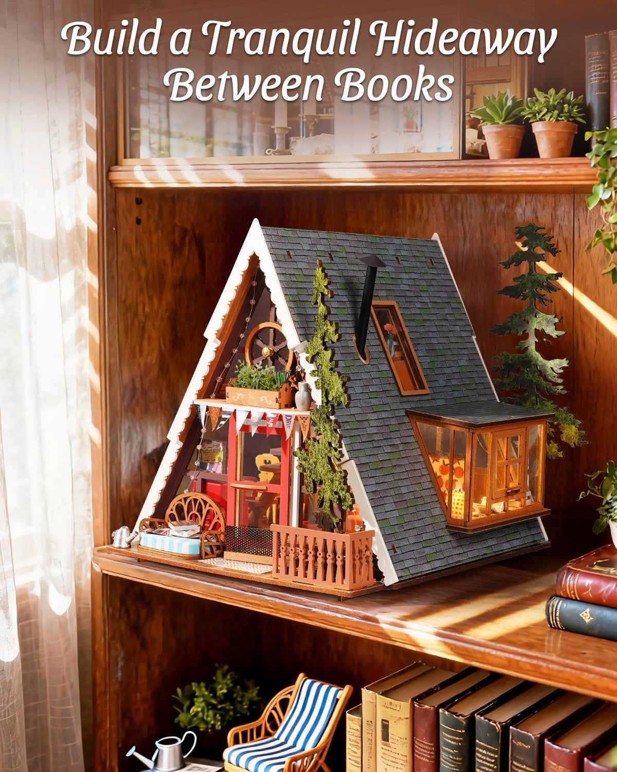 Rolife forest cabin decor enhances home ambiance with warm wood tones.