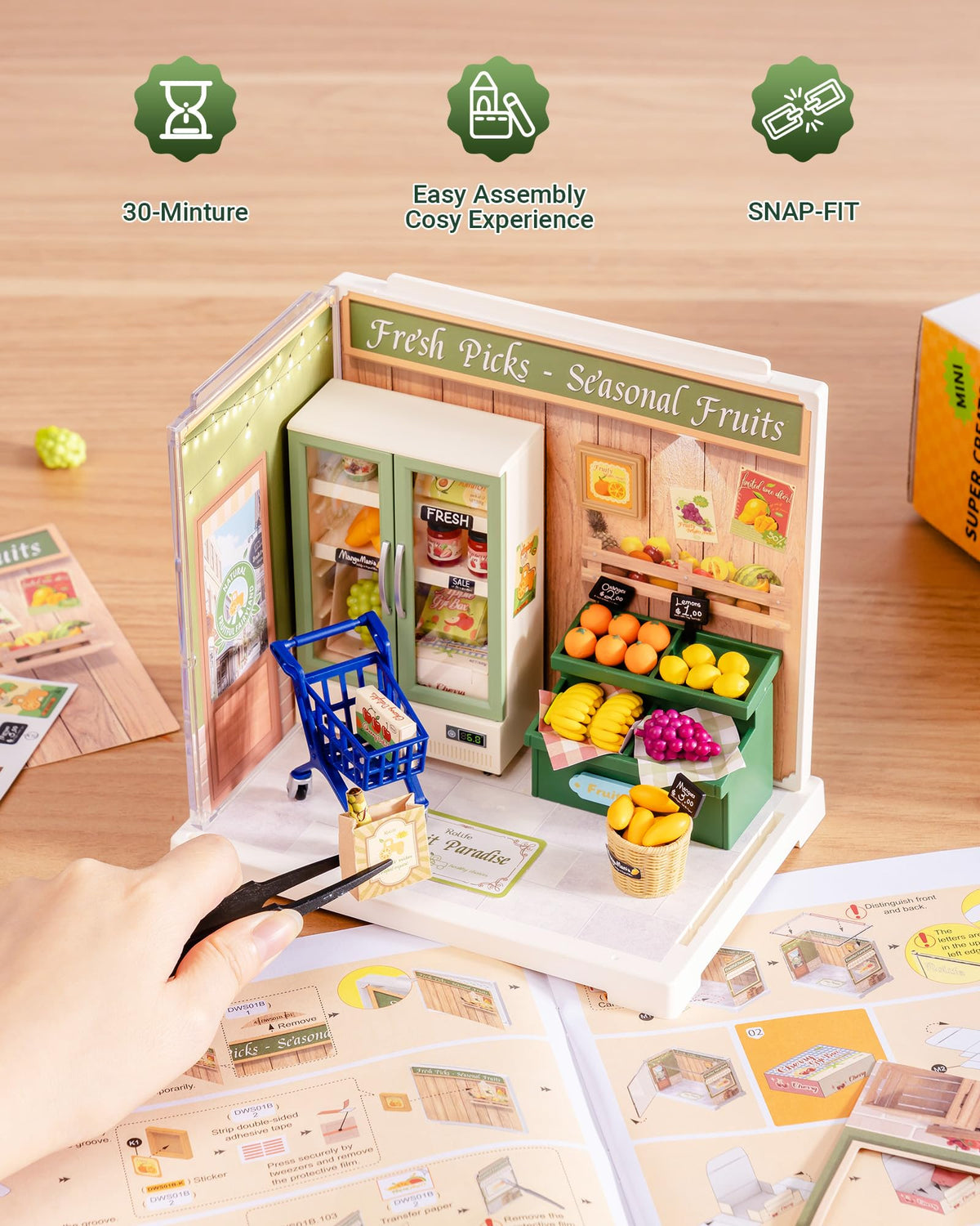 Rolife Fruits Shop closeup captures fruit textures and wood tones.