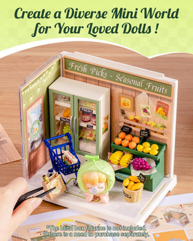 Rolife Fruits Shop fruit-tray closeups reveal lifelike textures and colors.