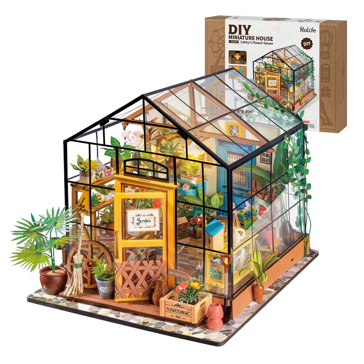 Rolife Green House dollhouse kit with LED lighting for decorative display