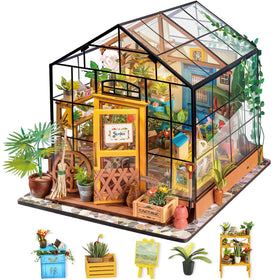 Rolife Greenhouse with LED lighting enhances warm ambience for display.