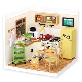 Rolife Happy Meals Kitchen diorama front with LED lighting for display