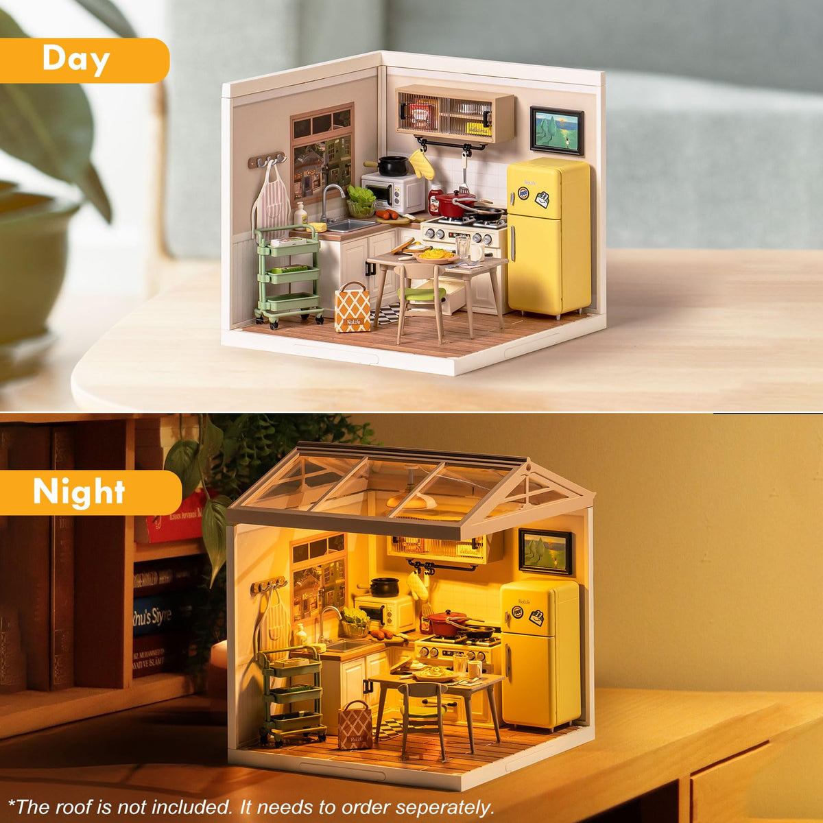 Rolife Happy Meals Kitchen LED lighting detail creates realistic ambiance in mini scenes