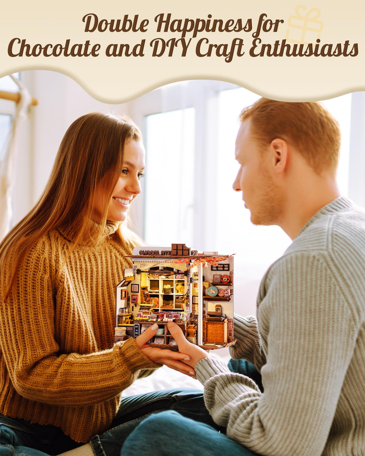 Rolife Henry's Chocolate Shop display shelves provide charming decor accents for home book nooks.