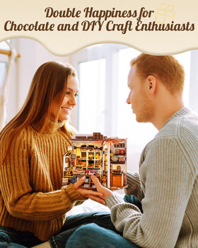 Rolife Henry's Chocolate Shop display shelves provide charming decor accents for home book nooks.