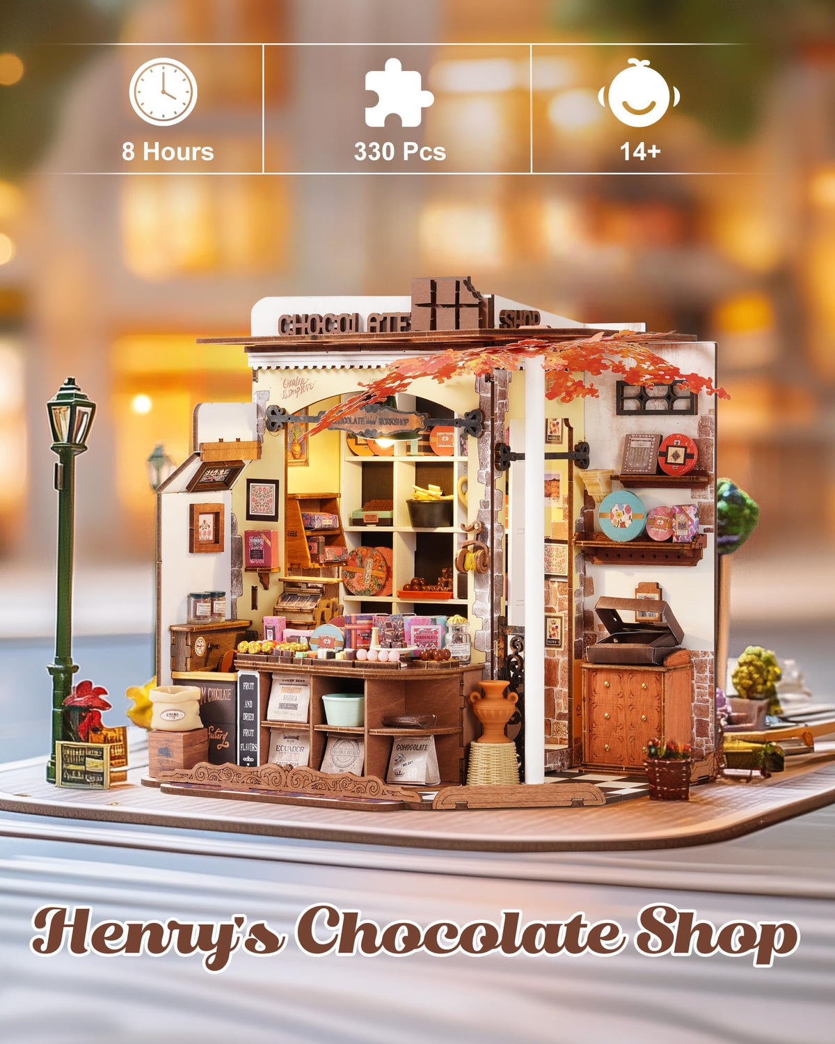 Rolife Henry's Chocolate Shop interior display highlights candy shelves