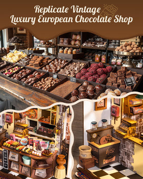 Rolife Henry's Chocolate Shop tiny oven adds authentic detail that sparks imaginative play.