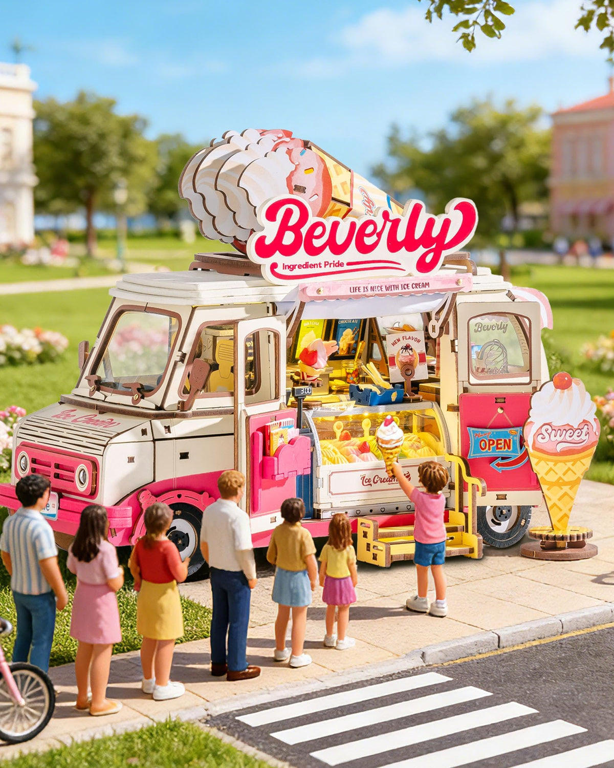 Rolife ice cream truck interior detail highlights miniature treats and textures.