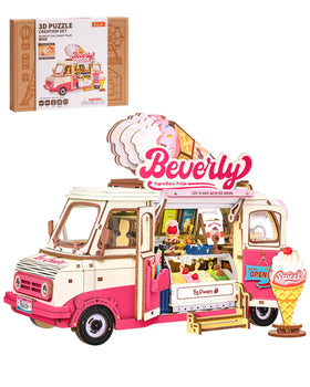 Rolife ice cream truck model kit — detailed assemble for stylish desk display.