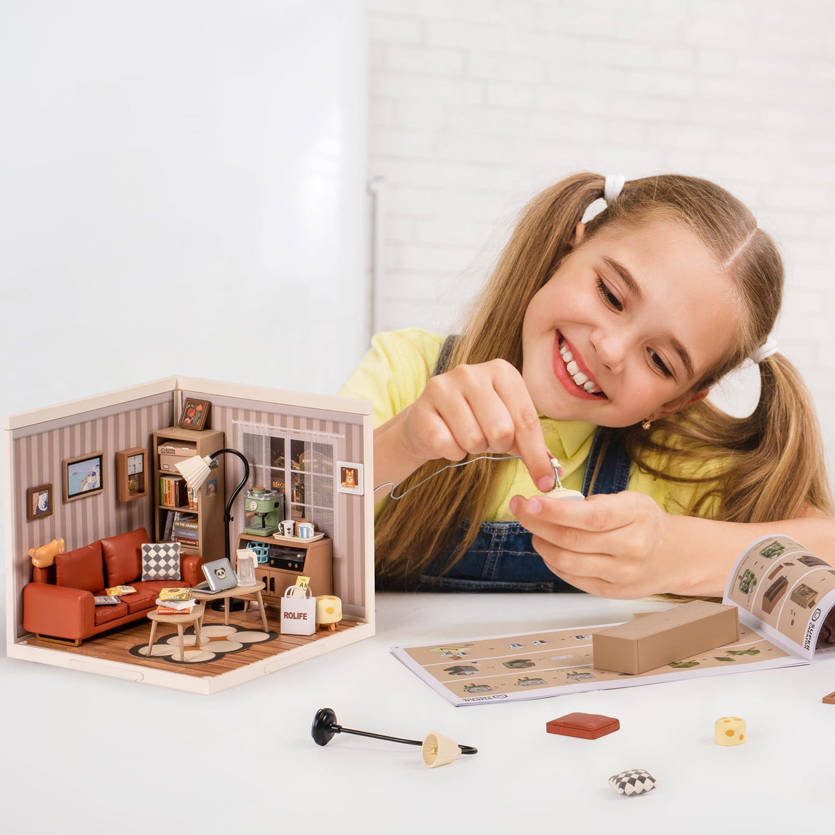 Rolife LED building blocks interior view—detailed rooms perfect for hobbyist display.
