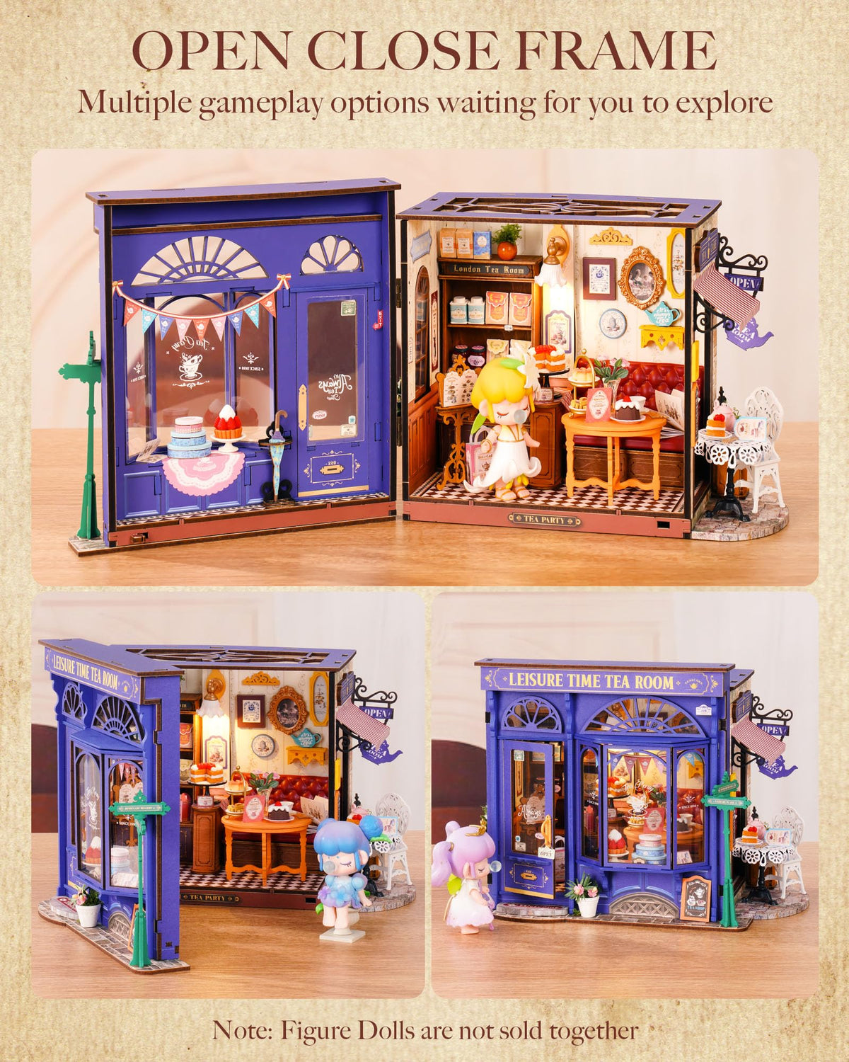 Rolife Leisure Tea Time bookend display highlighting a charming bookshelf companion.