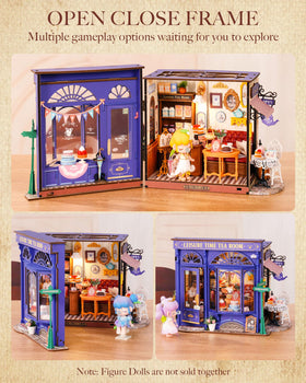 Rolife Leisure Tea Time bookend display highlighting a charming bookshelf companion.