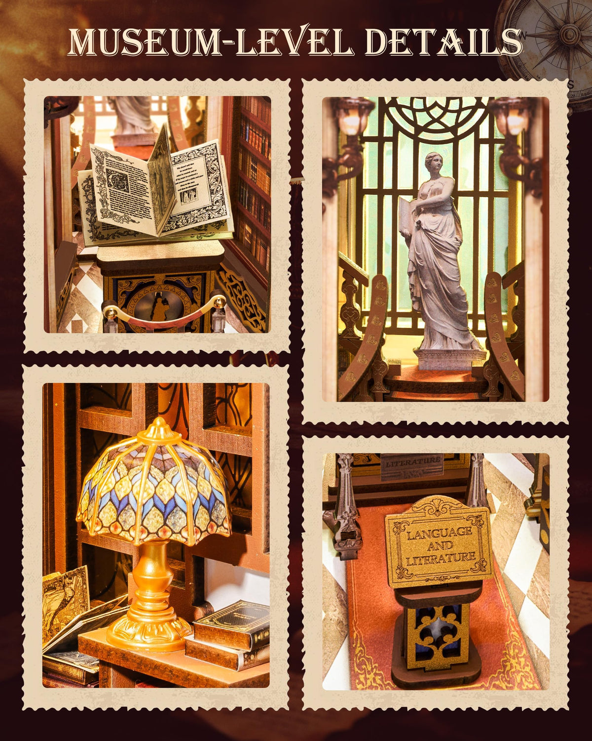 Rolife Library of Wonders elegant exterior panels showcase Baroque art on your bookshelf.