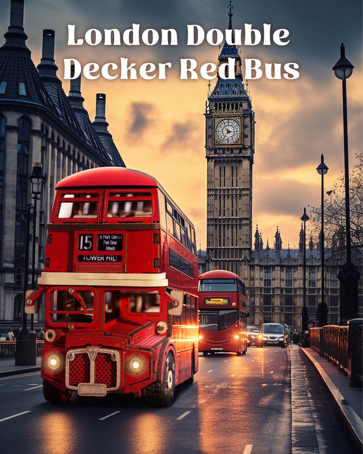 Rolife London Tour Bus with movable wheels for interactive assembly.