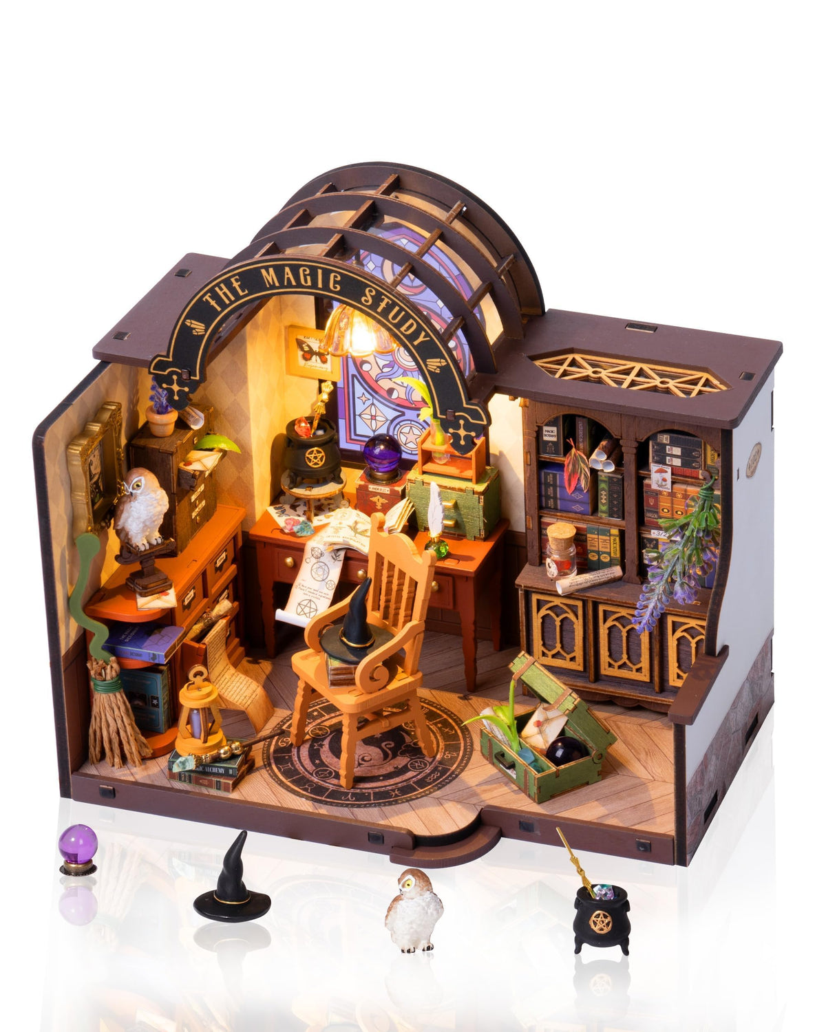 Rolife Mayberry Street mini dollhouse front view highlights exquisite craftsmanship for display