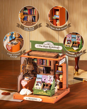 Rolife Muse Bookshop desk and chair scene for tabletop storytelling.