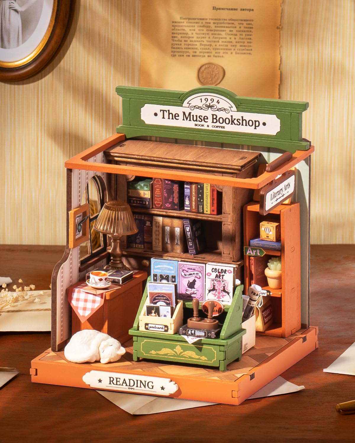 Rolife Muse Bookshop interior shelves highlight cozy reading nook aesthetic.
