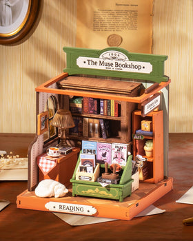 Rolife Muse Bookshop interior shelves highlight cozy reading nook aesthetic.