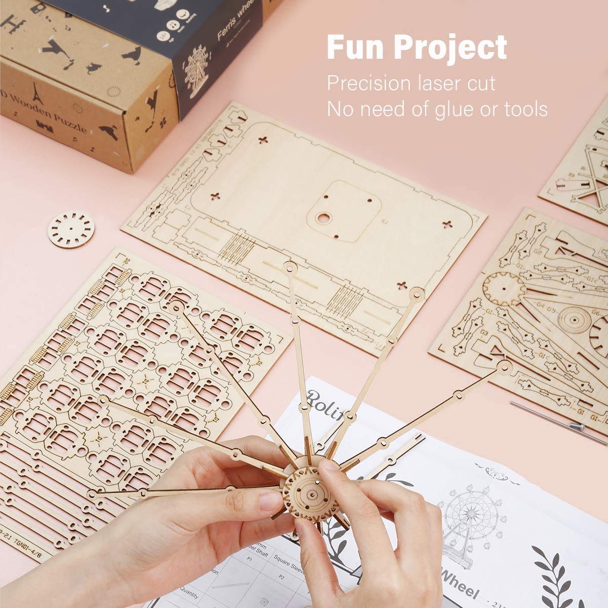 Rolife natural wood model kit made from premium plywood.