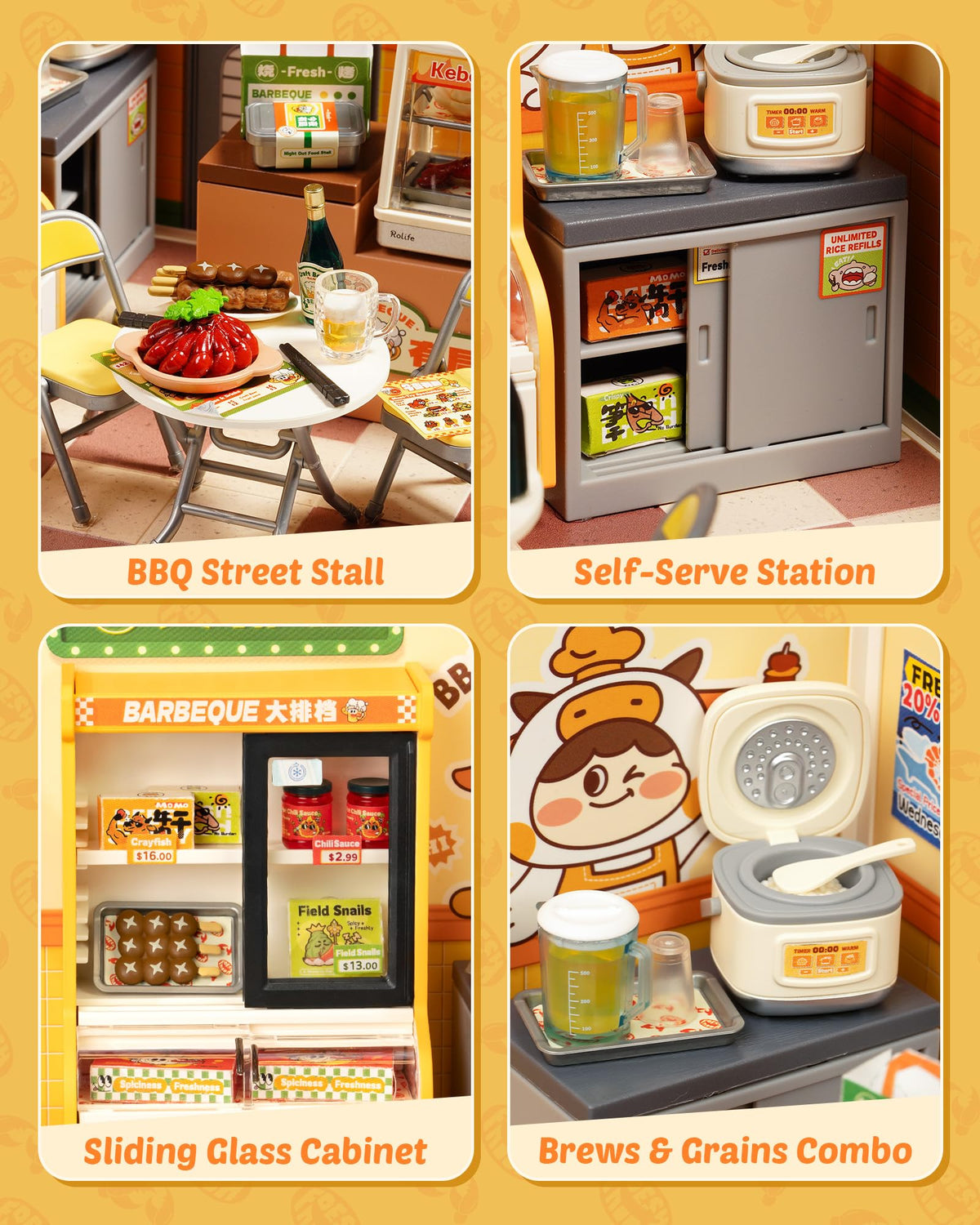 Rolife paired with figurines night-out scene enhances storytelling and decor.