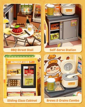 Rolife paired with figurines night-out scene enhances storytelling and decor.