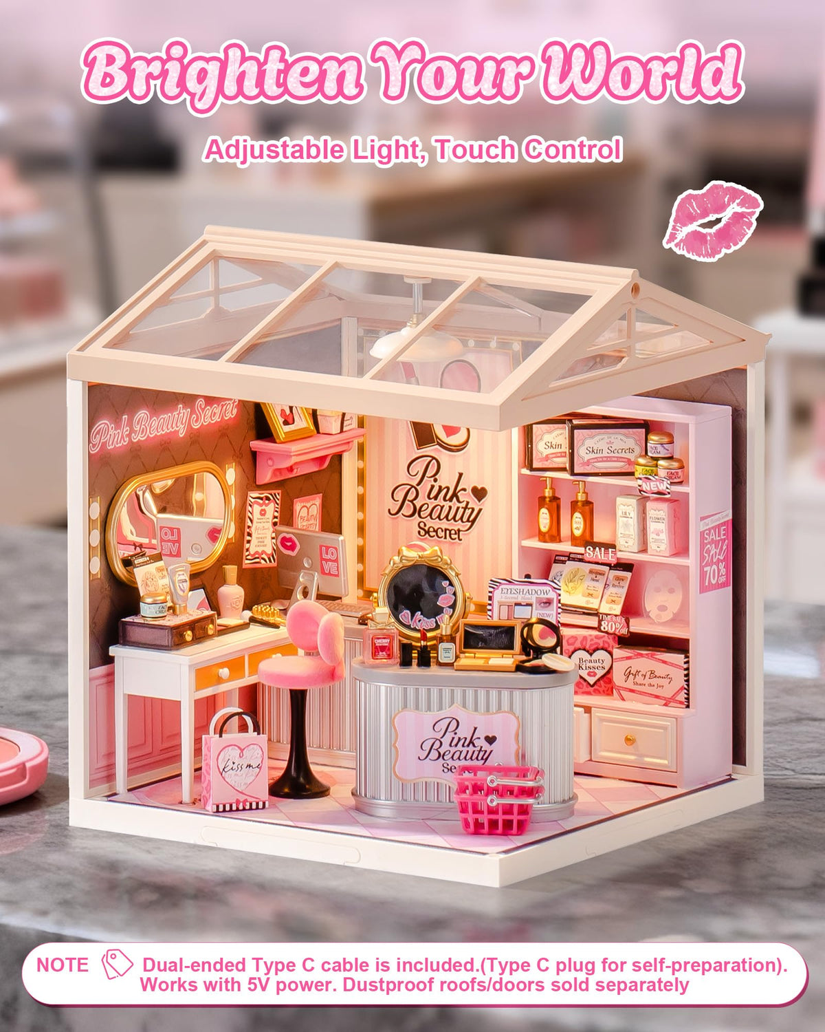 Rolife Pink Beauty Secret plush bow chair adds texture and charm to scenes.
