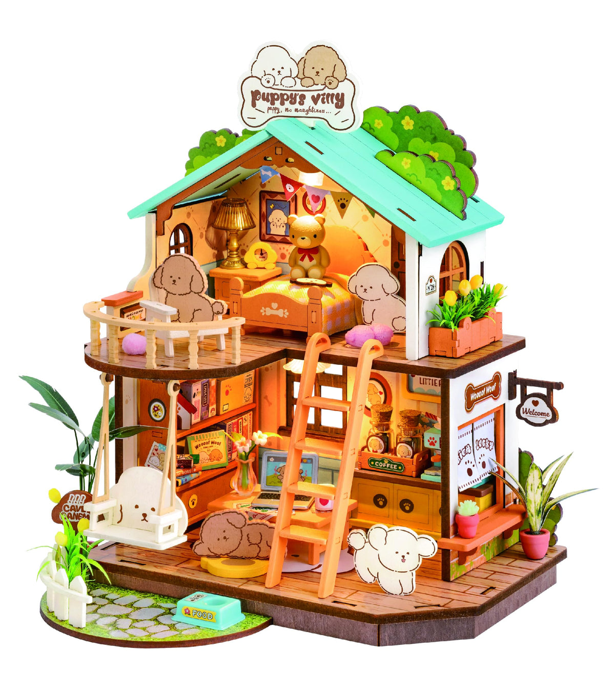Rolife Puppy Villa cozy living room detail for display and crafting
